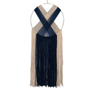 Macrame Wall Hanging: Nordic Woven Art, Sapphire Blue & White